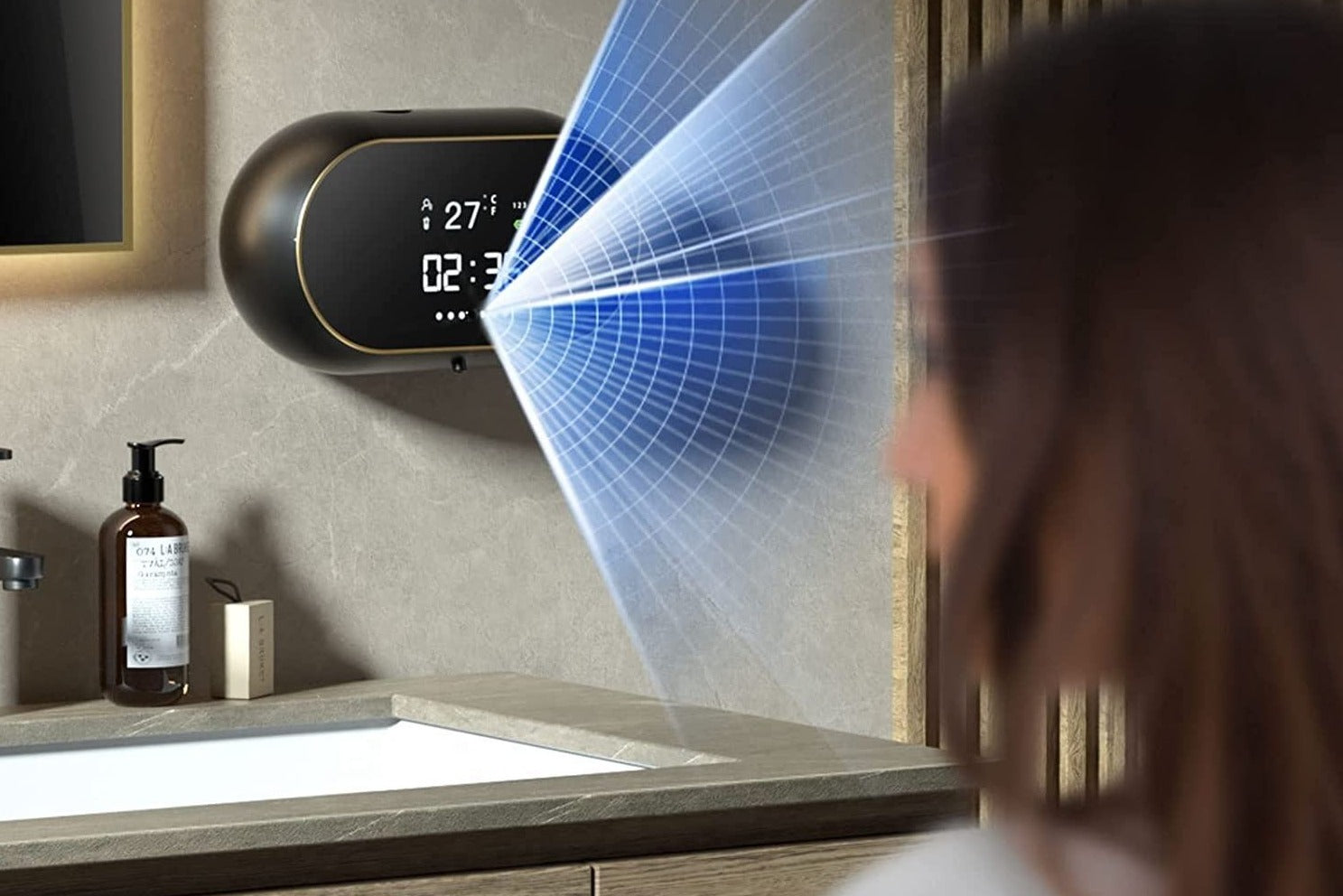 Dispenser Automático de Sabonete com Relógio e Temperatura