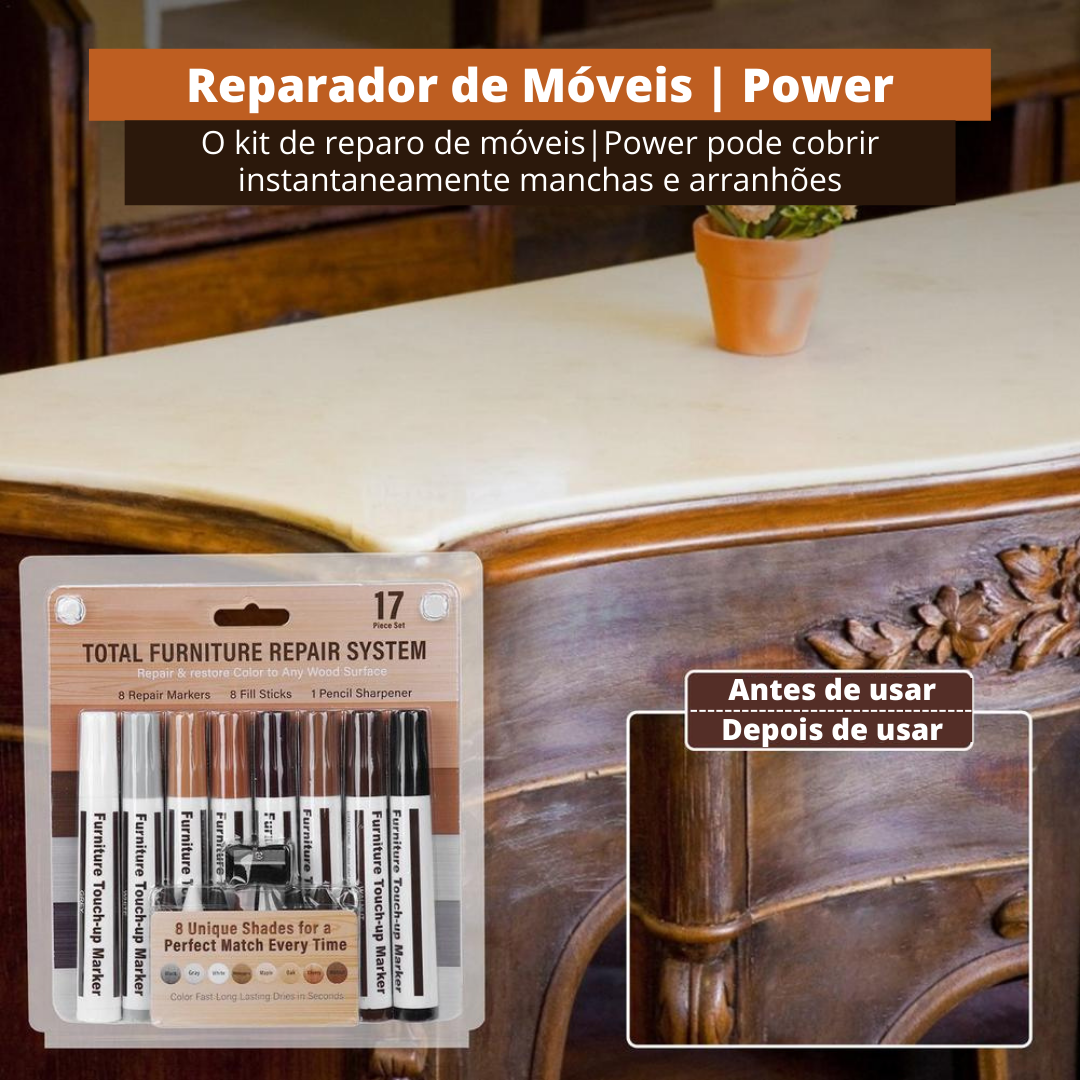 Kit Reparador de Móveis | Caneta Permanente + Giz + Apontador