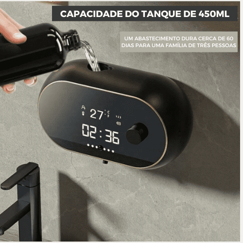 Dispenser Automático de Sabonete com Relógio e Temperatura