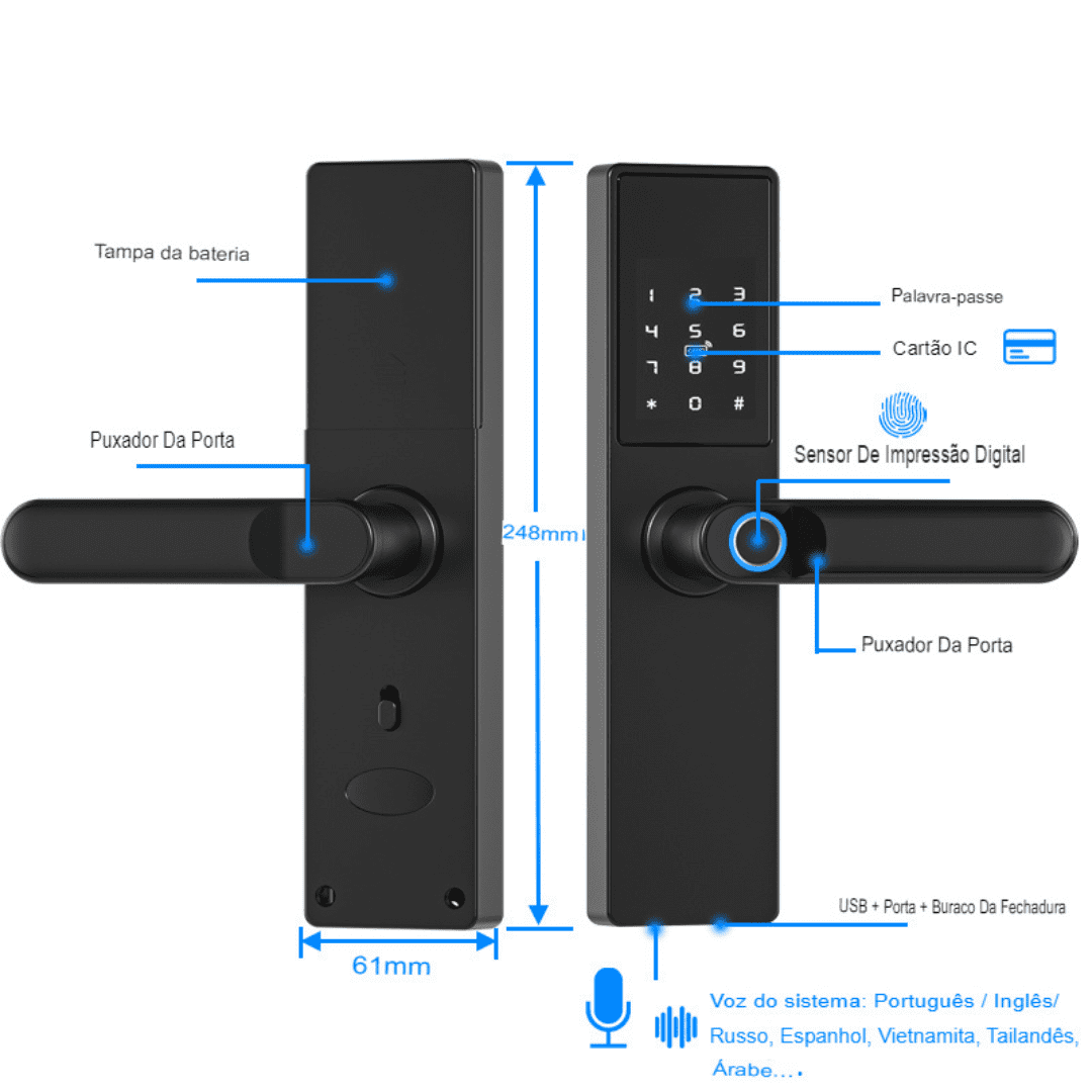 Fechadura Eletrônica com Impressão Digital Tuya SecurePRO