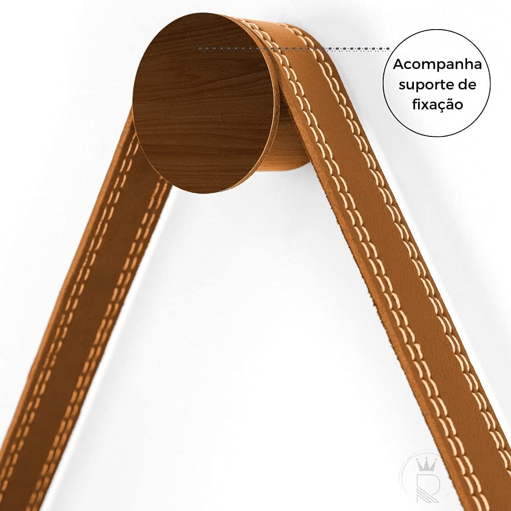Espelho Moderno para Lavabo Alça em Couro 60cm com Suporte - Adnet
