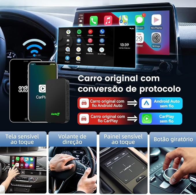 Adaptador CarlinKit 5.0 sem fio CarPlay e Android Auto