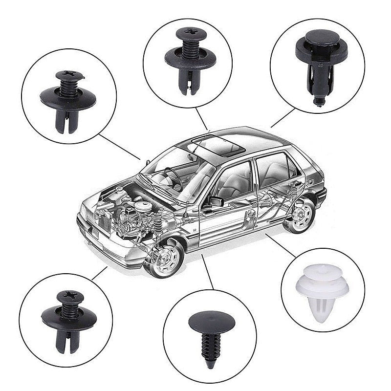 Conjunto Completo Fixador de Peças de Automóveis - 100 Peças (6 Tipos de Fixadores)