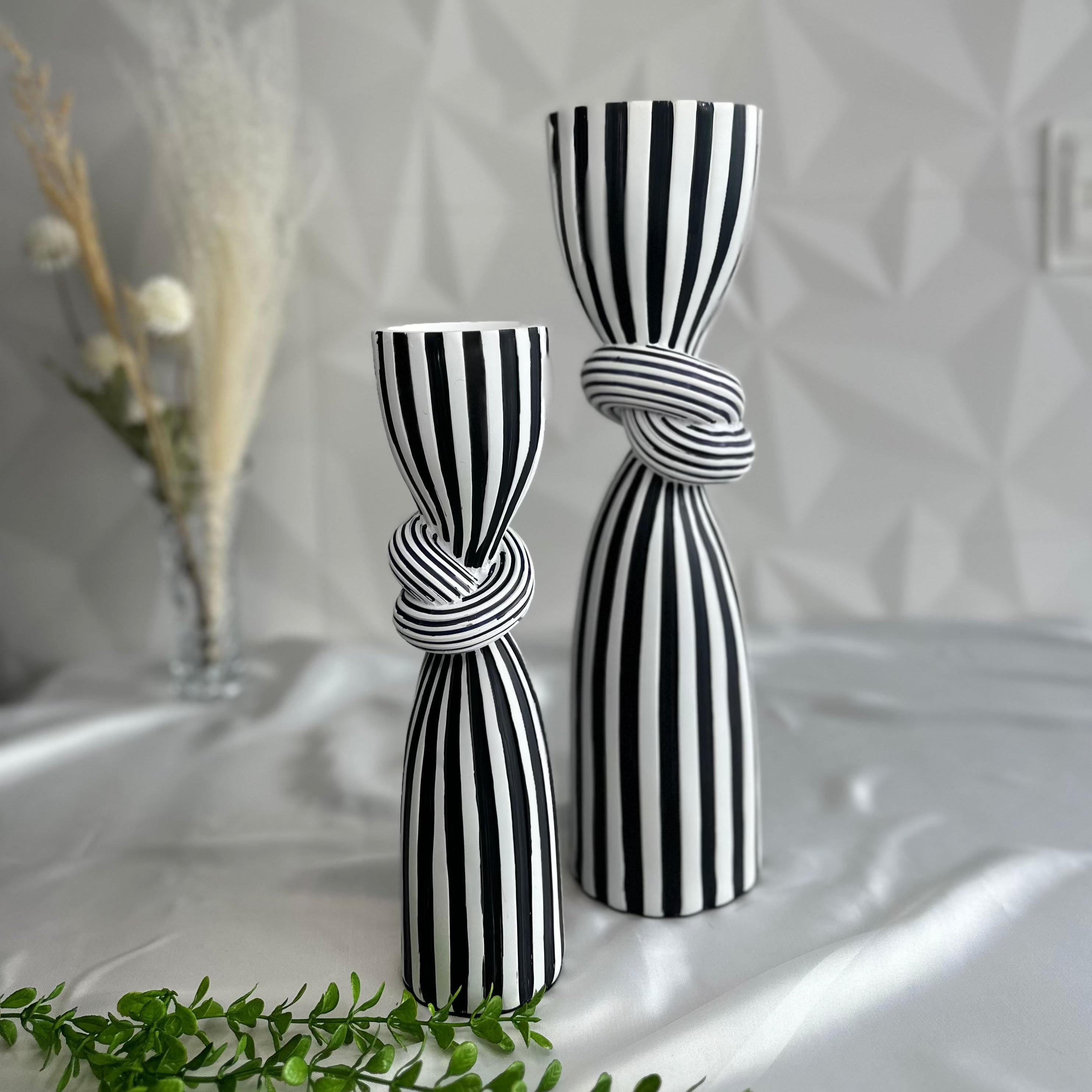 Conjunto de 2 Vasos/Castiçais Listrados com Nó