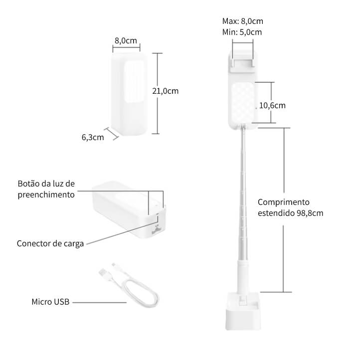 KIT luz LED & tripé portátil para Criadores de Conteúdo