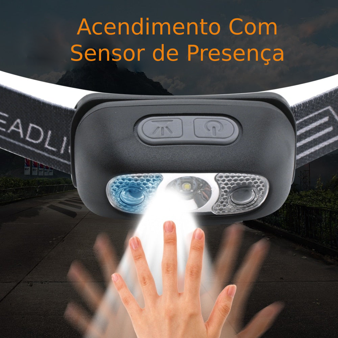 Lanterna de Cabeça Recarregável com Sensor de Presença