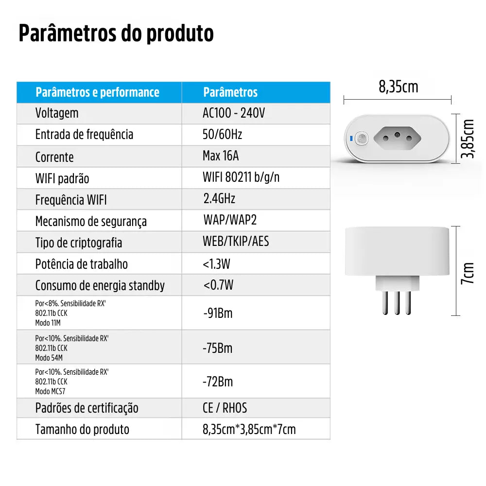 Tomada Inteligente Wi-Fi Liga e Desliga Compatível com Alexa e Google