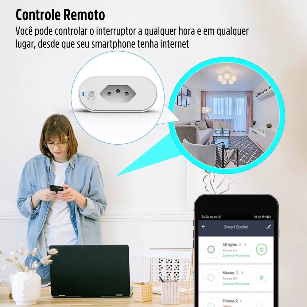 Tomada Inteligente Wi-Fi Liga e Desliga Compatível com Alexa e Google