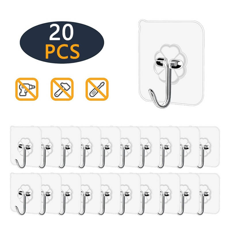 Kit Com 20 Ganchos de Parede Inox Adesivos - Dispensa Furações