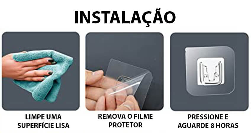 Kit Com Ganchos de Parede Adesivos - Dispensa Furações
