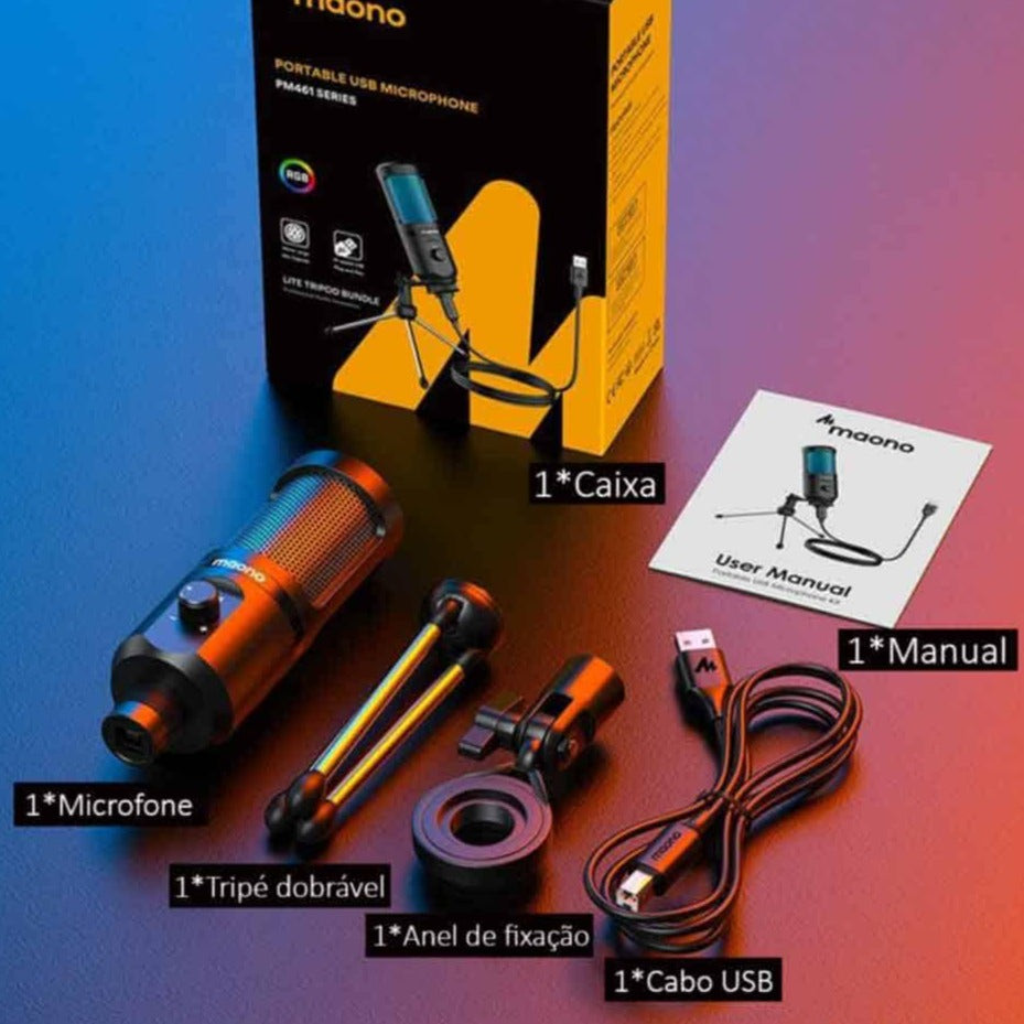 Microfone Condensador Gaming RGB