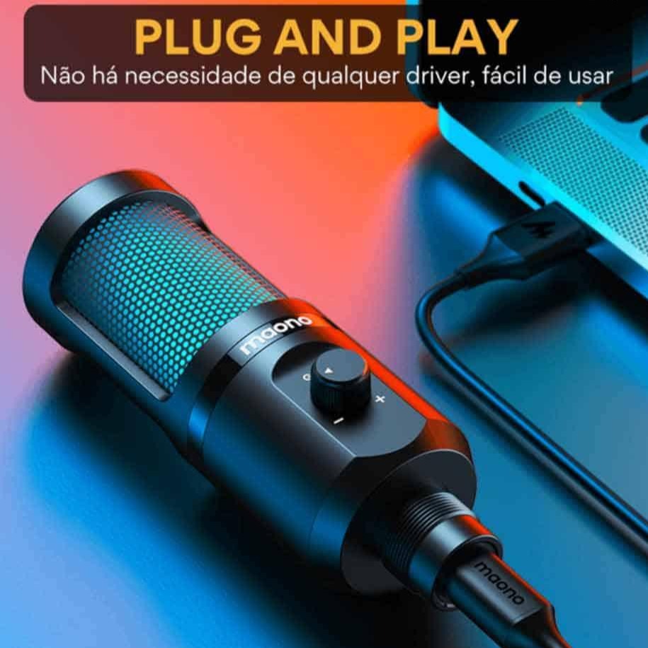 Microfone Condensador Gaming RGB