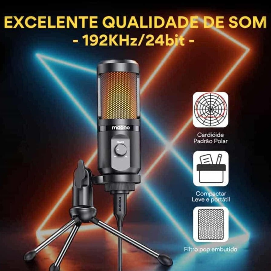Microfone Condensador Gaming RGB