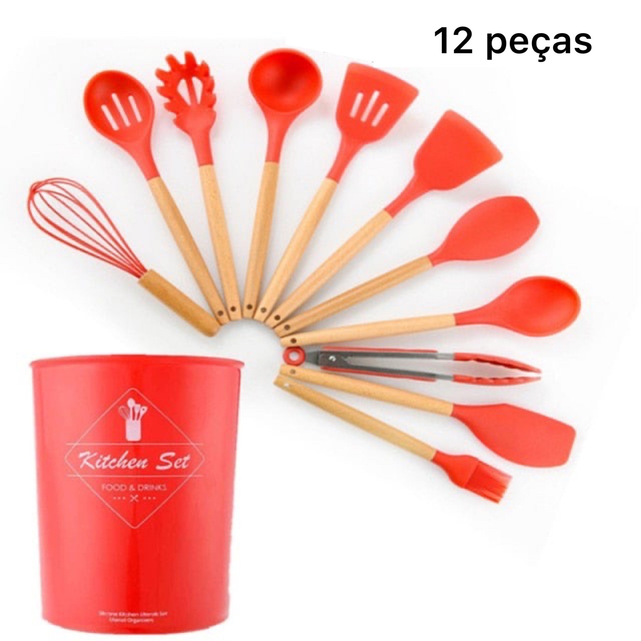 Utensílios Para Cozinha De Silicone Com Cabo Em Madeira