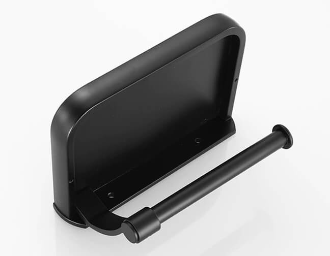 Porta Papel Higiênico Preto Com Suporte Para Celular - Em Inox