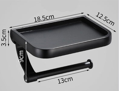 Porta Papel Higiênico Preto Com Suporte Para Celular - Em Inox