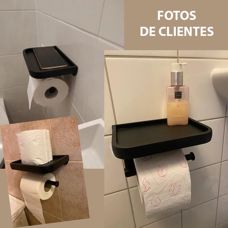 Porta Papel Higiênico Preto Com Suporte Para Celular - Em Inox