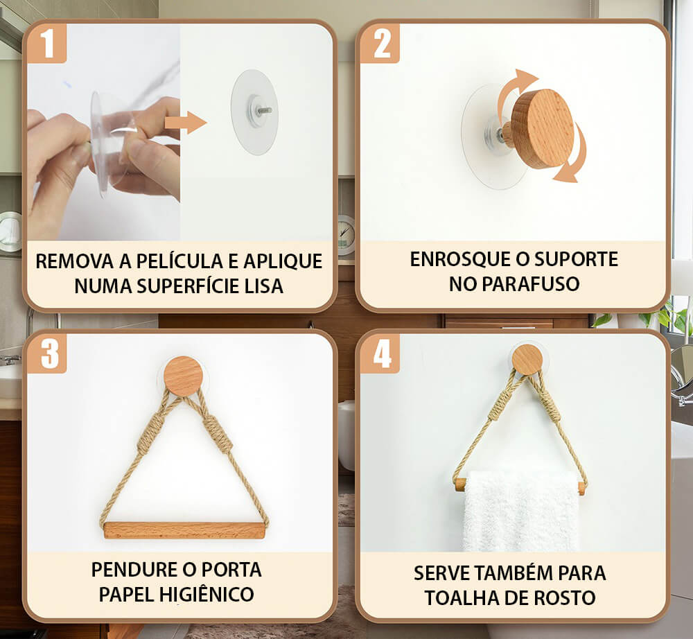 Porta Papel Higiênico Rústico Corda  e Madeira - Vários Modelos