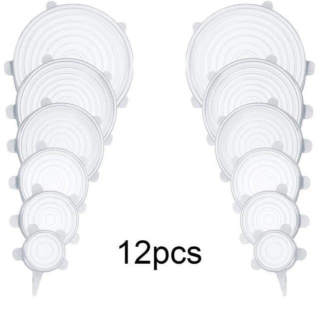 Jogo 12 Peças Tampas Silicone Flexível Reutilizável Universal