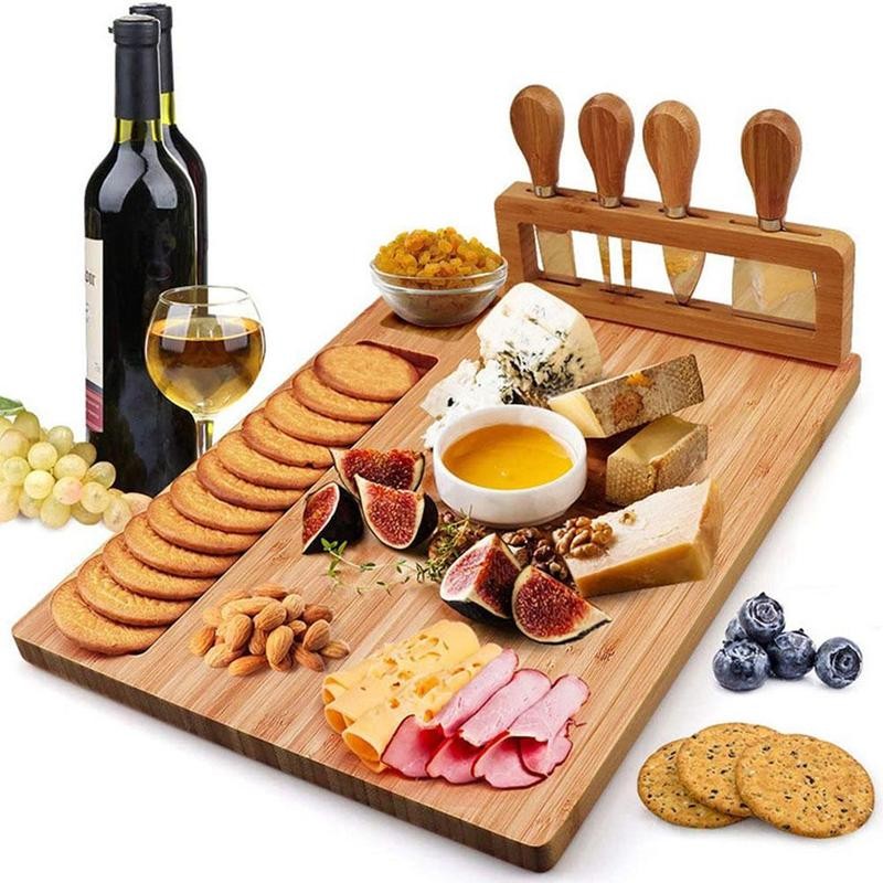Kit Petiskeiro Tábua De Queijo Com Cortadores 5 Peças