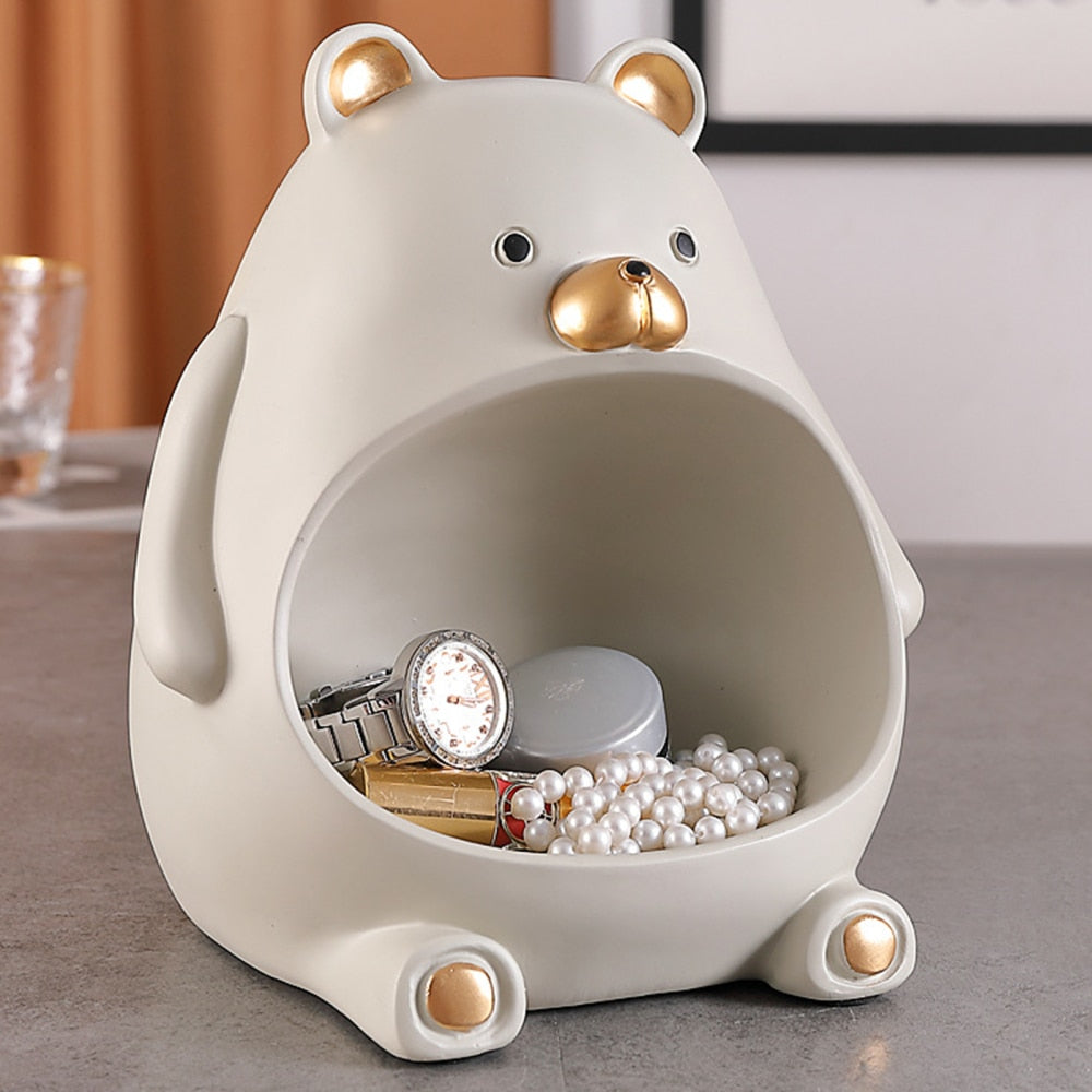 Estátua Porta Objetos De Urso Em Resina