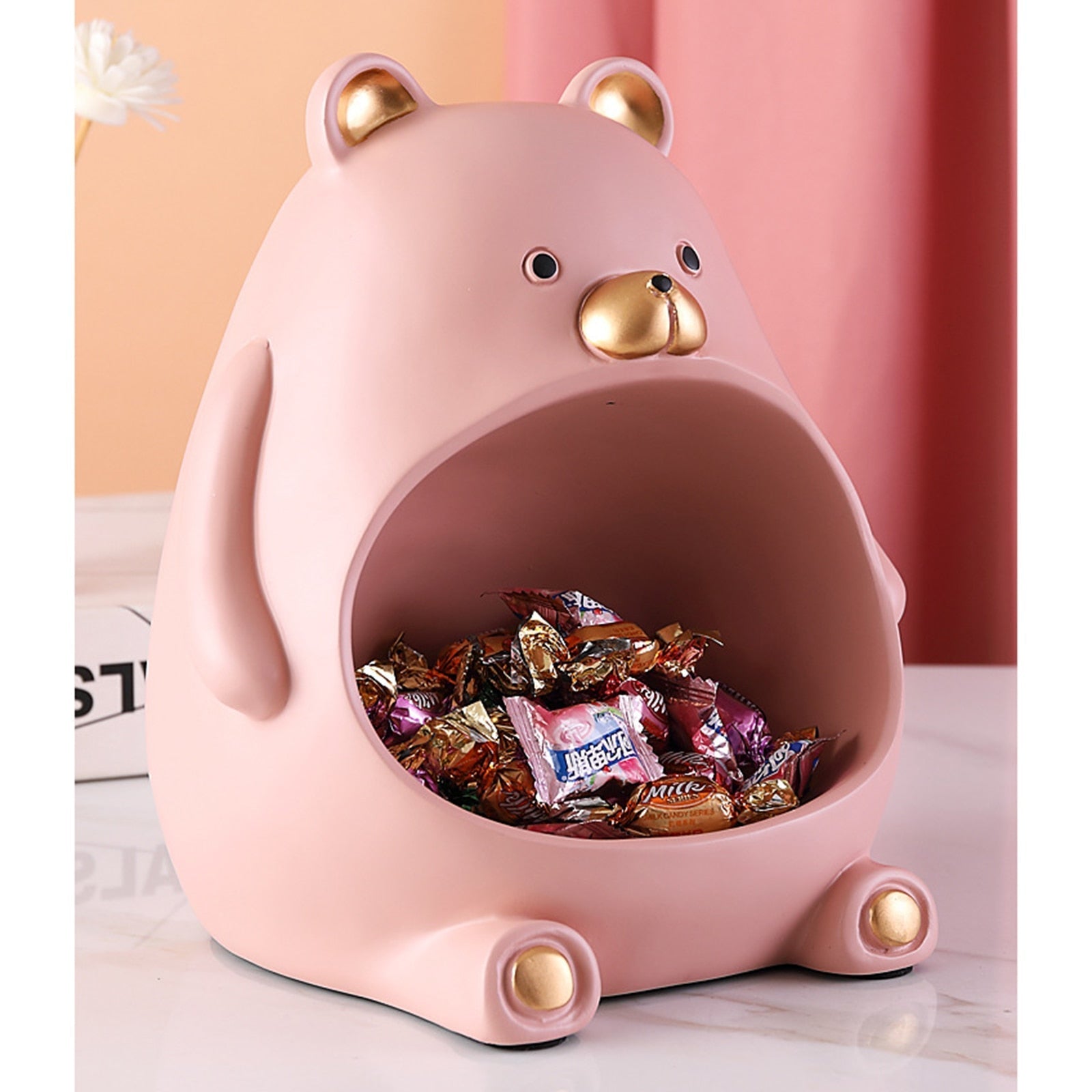 Estátua Porta Objetos De Urso Em Resina