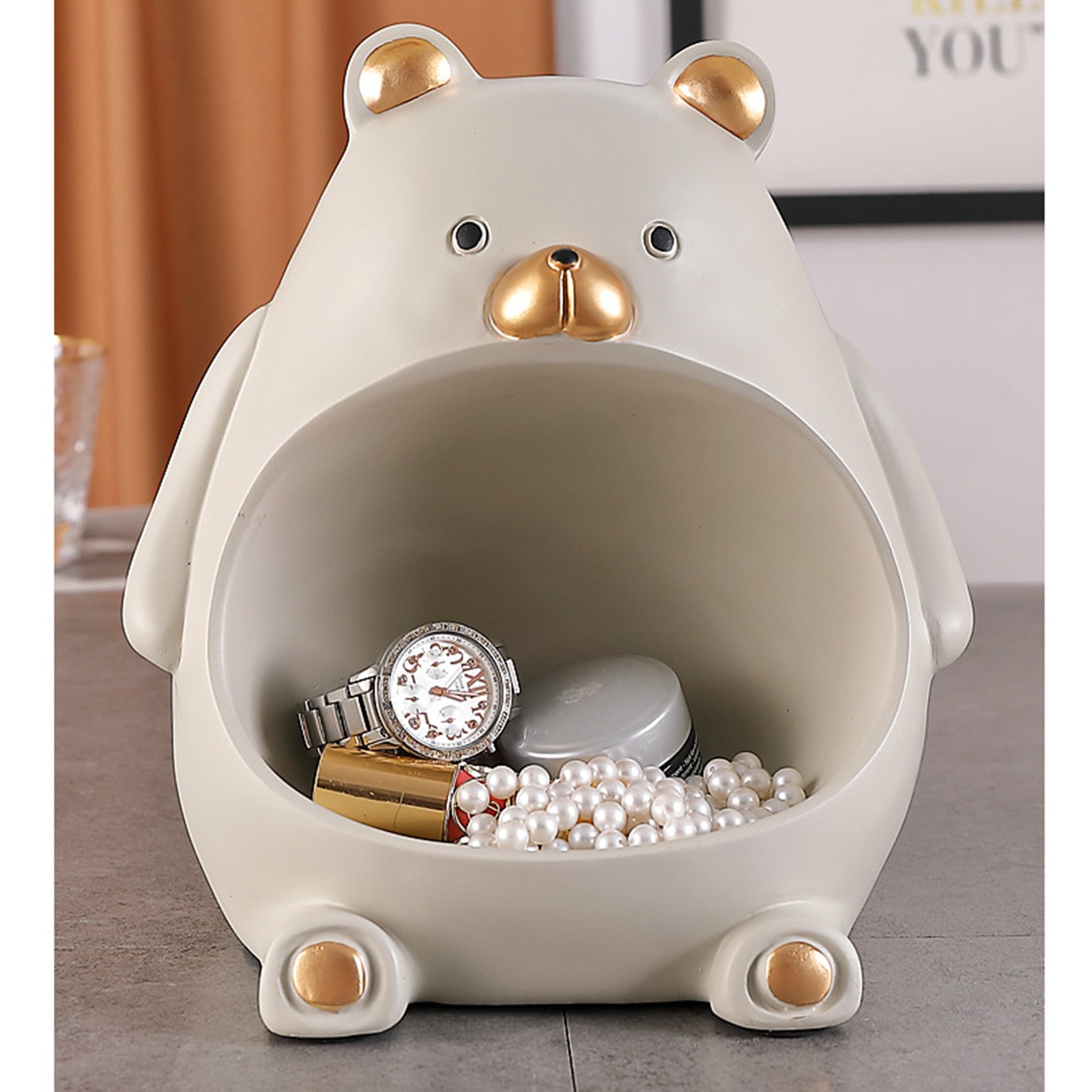 Estátua Porta Objetos De Urso Em Resina