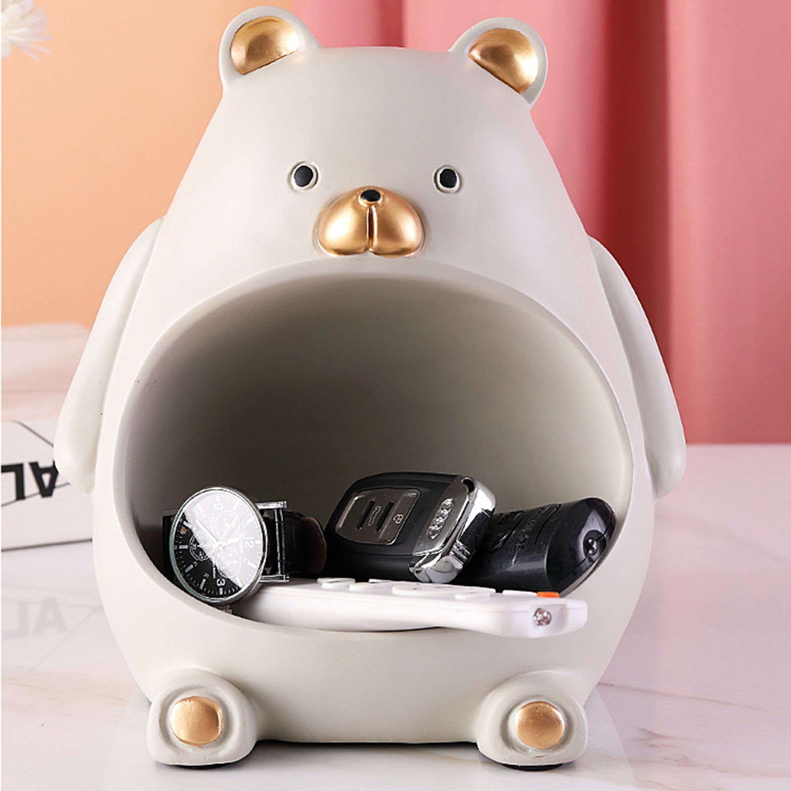 Estátua Porta Objetos De Urso Em Resina